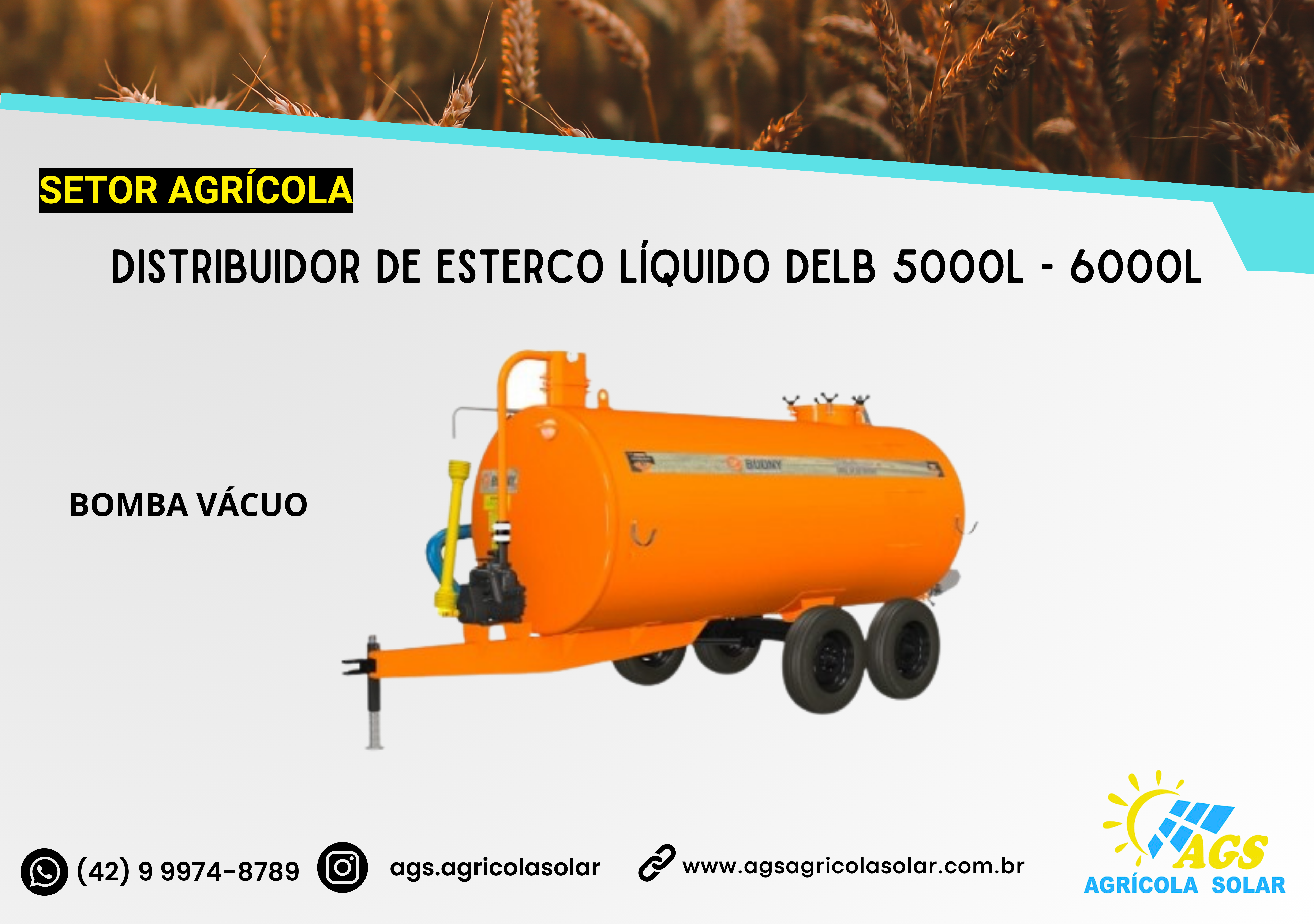 DISTRIBUIDOR DE ESTERCO LÍQUIDO DELB 5000L - 6000L (BOMBA VÁCUO)