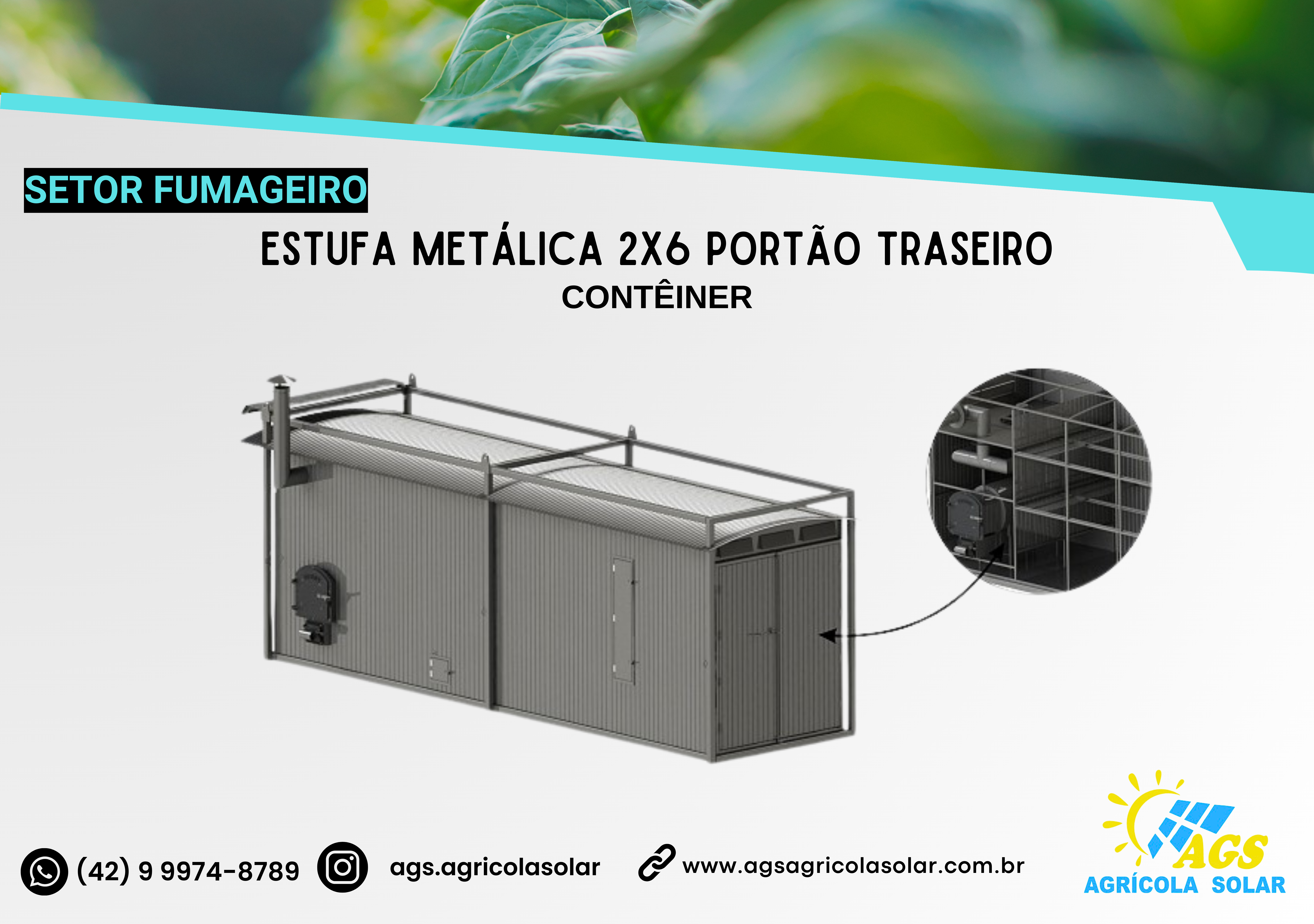 ESTUFA METÁLICA 2X6 PORTÃO TRASEIRO - CONTÊINER