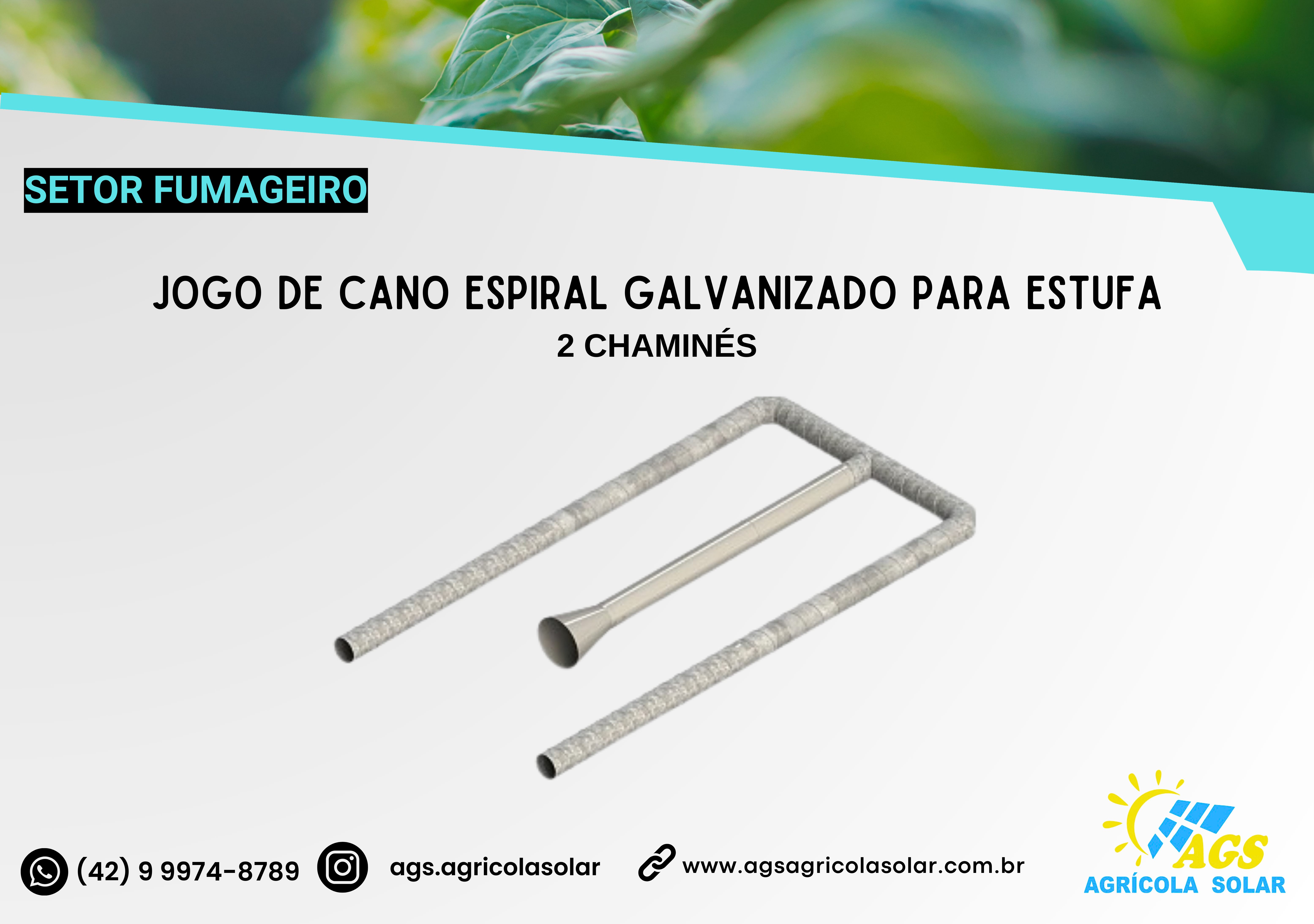 JOGO DE CANO ESPIRAL GALVANIZADO PARA ESTUFA - 2 CHAMINÉS